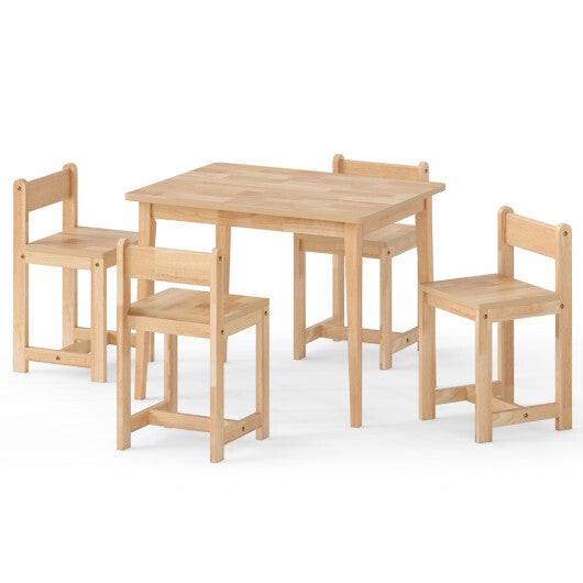 5-Piece Kids Table and Chairs Set Solid Rubber Wood Toddler Activity Table-White W2B