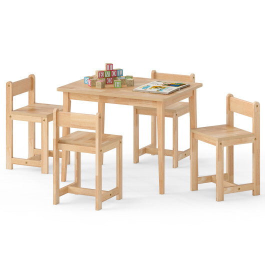 5-Piece Kids Table and Chairs Set Solid Rubber Wood Toddler Activity Table-White W2B