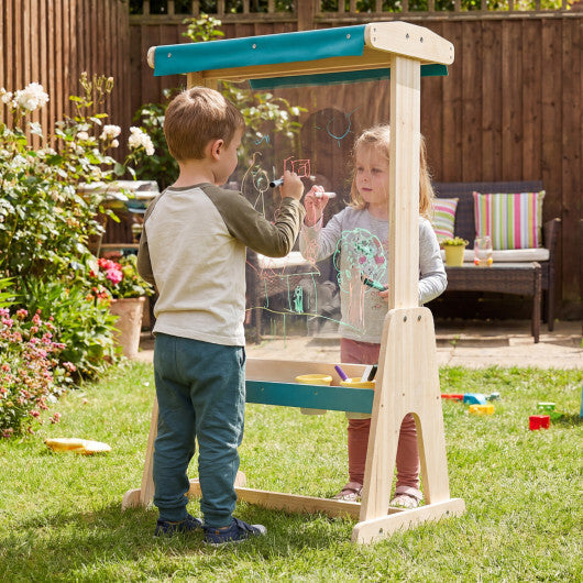Wooden Art Easel for Kids with Transparent Board and Paper Roll-Natural W2B