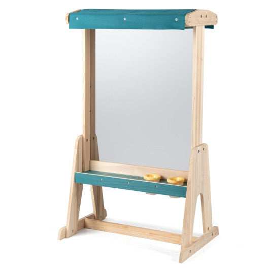 Wooden Art Easel for Kids with Transparent Board and Paper Roll-Natural W2B