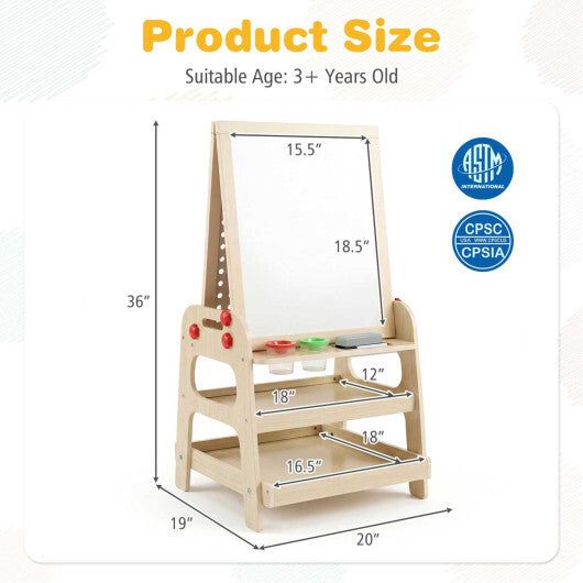2-in-1 Kids Art Easel with Magnetic Whiteboard and Marble Run Game-Natural W2B