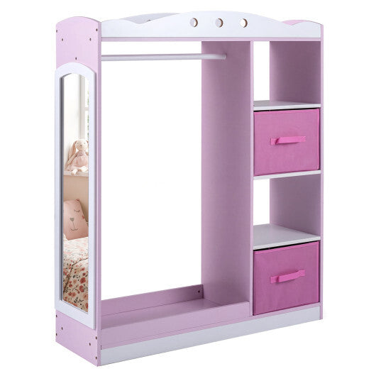 Kids Dress Up Storage with Full Length Mirror and Open Shelves-Pink W2B