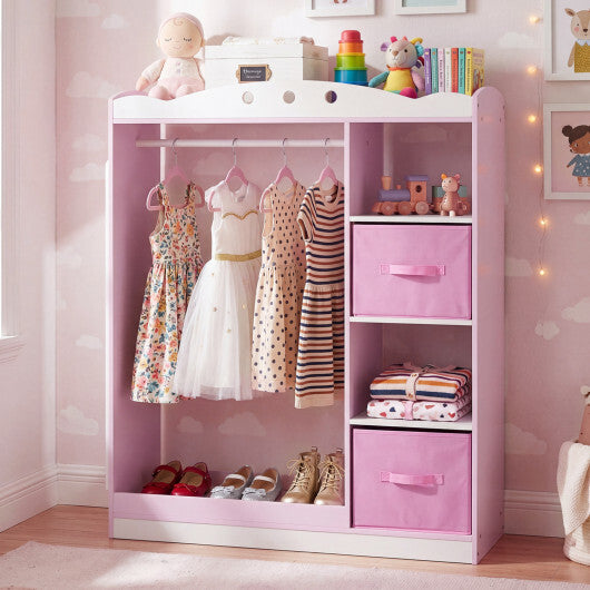 Kids Dress Up Storage with Full Length Mirror and Open Shelves-Pink W2B