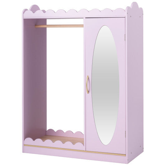 Kids Dress Up Storage with Full Length Mirror and Door Cabinet-Pink W2B