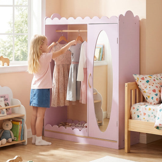 Kids Dress Up Storage with Full Length Mirror and Door Cabinet-Pink W2B