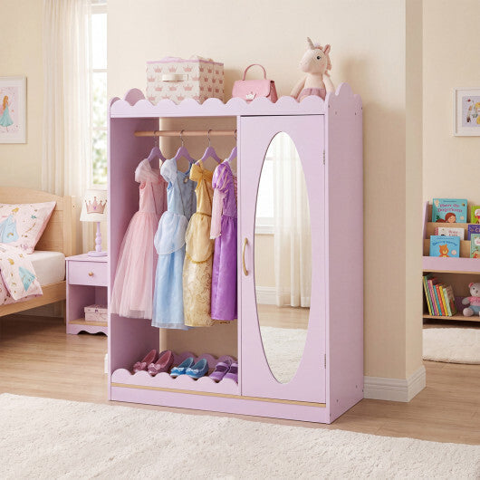 Kids Dress Up Storage with Full Length Mirror and Door Cabinet-Pink W2B