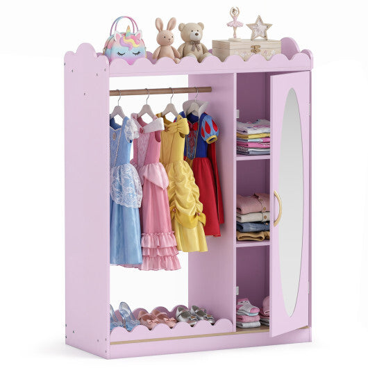 Kids Dress Up Storage with Full Length Mirror and Door Cabinet-Pink W2B