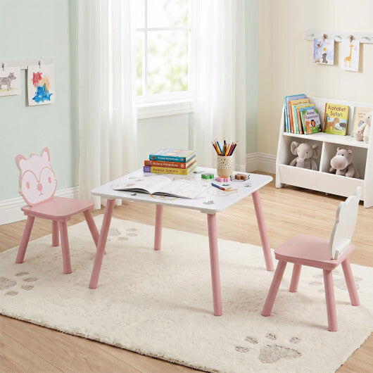 3 Pieces Kids Table and Chairs Set with Animal Patterns for Kids W2B