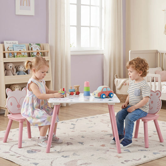 3 Pieces Kids Table and Chairs Set with Animal Patterns for Kids W2B