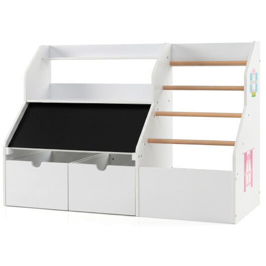 Kids Toy Storage Organizer with Flip-up Blackboard-White W2B