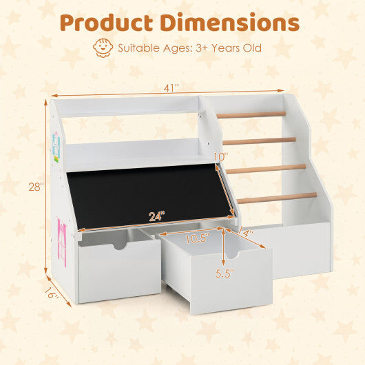 Kids Toy Storage Organizer with Flip-up Blackboard-White W2B