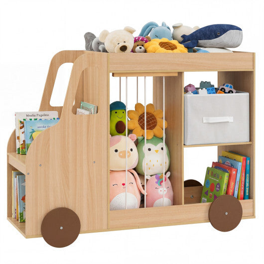 Toy Storage Organizer with Stuffed Animal Storage Fabric Drawer and Universal Wheels-Natrual W2B