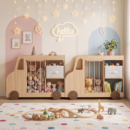 Toy Storage Organizer with Stuffed Animal Storage Fabric Drawer and Universal Wheels-Natrual W2B