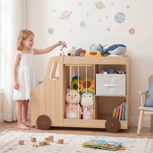 Toy Storage Organizer with Stuffed Animal Storage Fabric Drawer and Universal Wheels-Natrual W2B