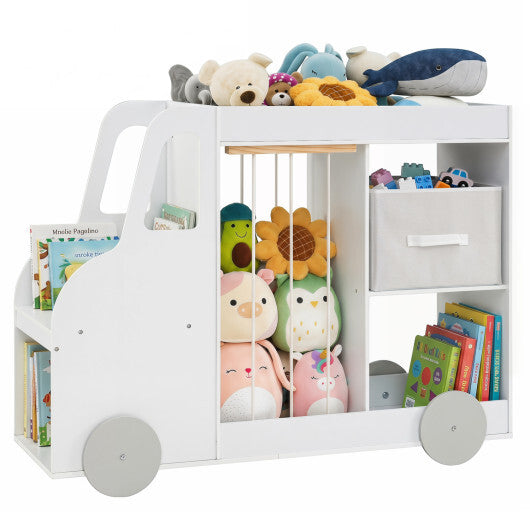 Toy Storage Organizer with Stuffed Animal Storage Fabric Drawer and Universal Wheels-Natrual W2B