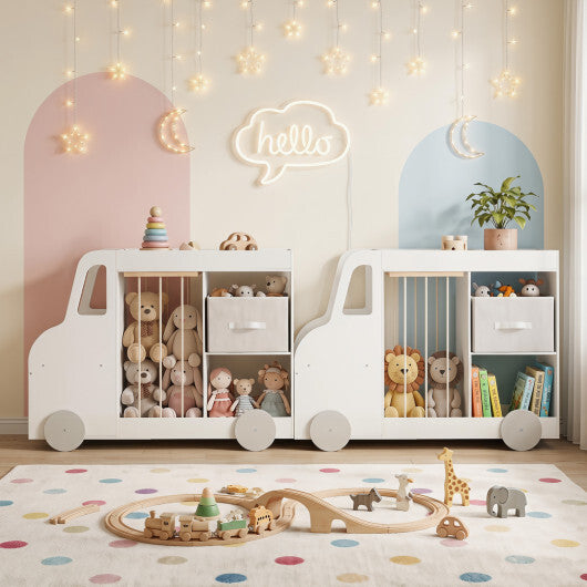 Toy Storage Organizer with Stuffed Animal Storage Fabric Drawer and Universal Wheels-Natrual W2B