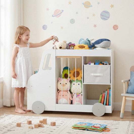 Toy Storage Organizer with Stuffed Animal Storage Fabric Drawer and Universal Wheels-Natrual W2B