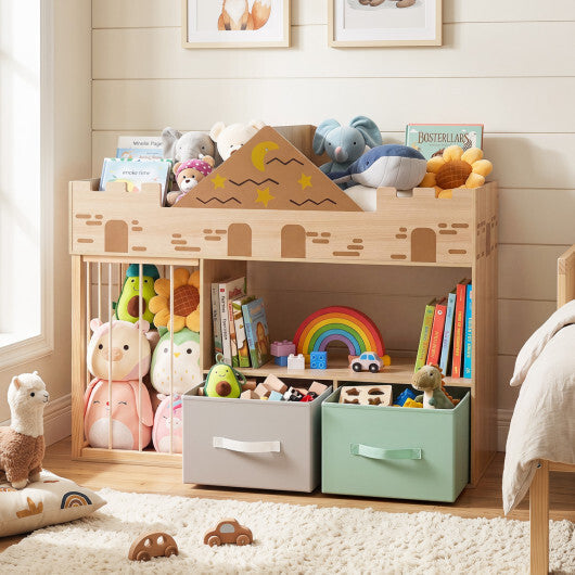 Toy Storage Organizer with Stuffed Animal Storage and Open Shelves-Natural W2B