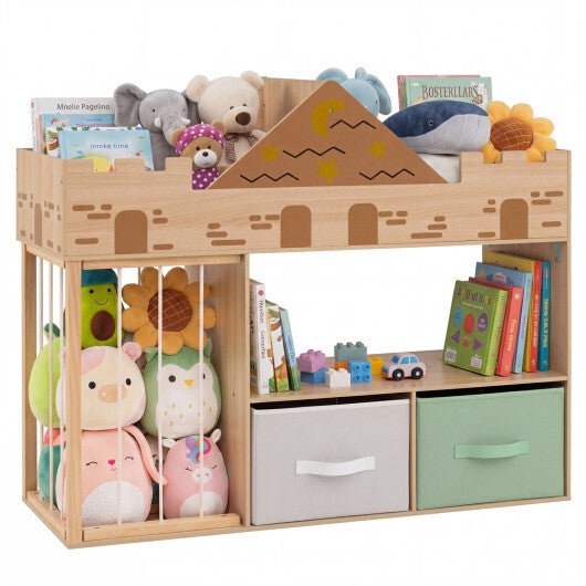 Toy Storage Organizer with Stuffed Animal Storage and Open Shelves-Natural W2B