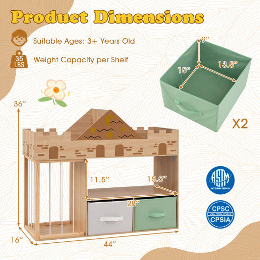 Toy Storage Organizer with Stuffed Animal Storage and Open Shelves-Natural W2B