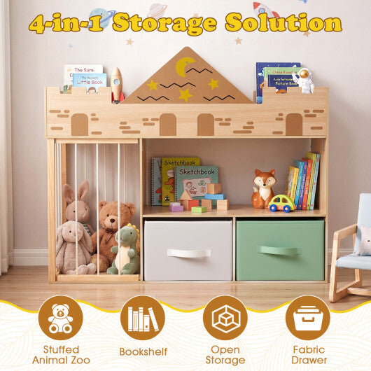 Toy Storage Organizer with Stuffed Animal Storage and Open Shelves-Natural W2B