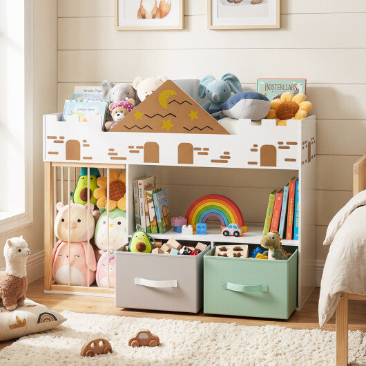 Toy Storage Organizer with Stuffed Animal Storage and Open Shelves-Natural W2B