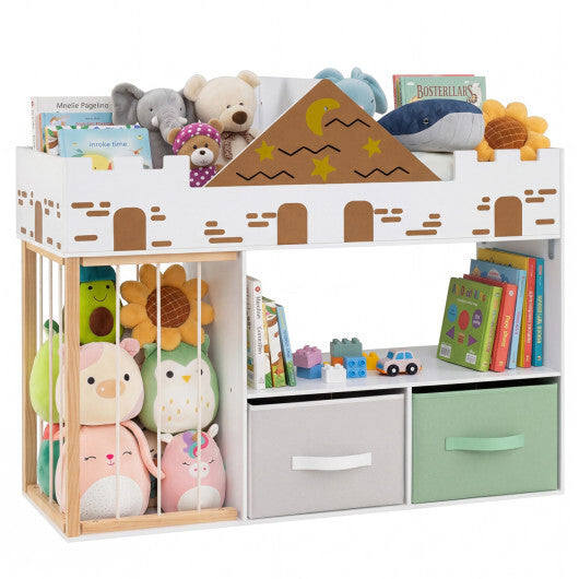 Toy Storage Organizer with Stuffed Animal Storage and Open Shelves-Natural W2B