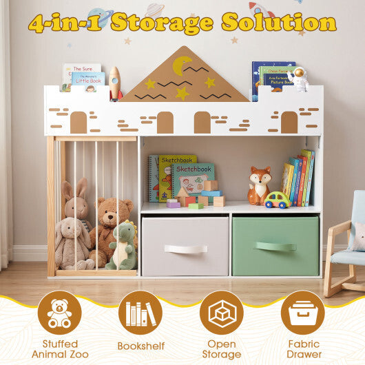 Toy Storage Organizer with Stuffed Animal Storage and Open Shelves-Natural W2B