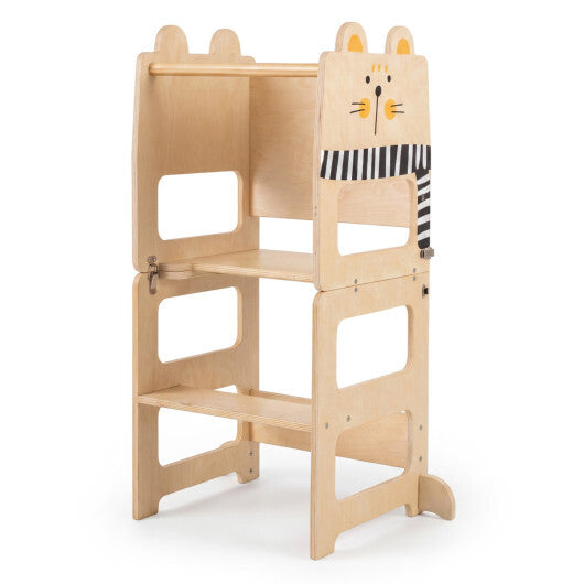 3-in-1 Wooden Kids Toddler Kitchen Step Stool with Blackboard-Black&White W2B