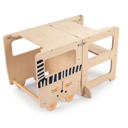 3-in-1 Wooden Kids Toddler Kitchen Step Stool with Blackboard-Black&White W2B
