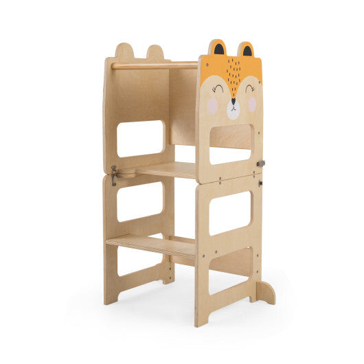 3-in-1 Wooden Kids Toddler Kitchen Step Stool with Blackboard-Black&White W2B