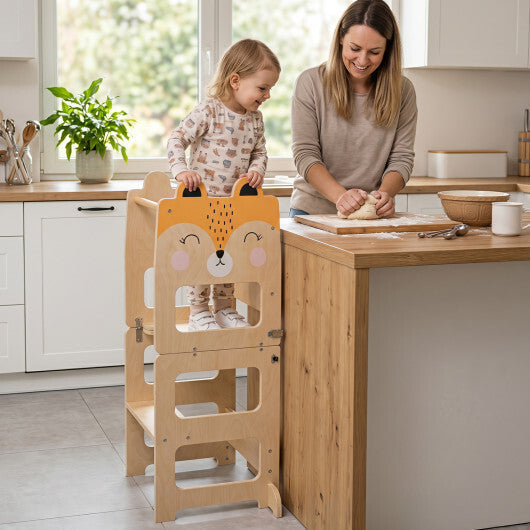 3-in-1 Wooden Kids Toddler Kitchen Step Stool with Blackboard-Black&White W2B
