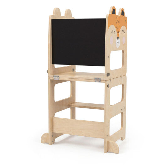 3-in-1 Wooden Kids Toddler Kitchen Step Stool with Blackboard-Black&White W2B
