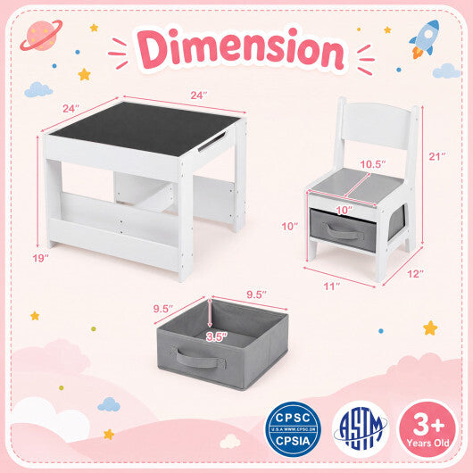 4 in 1 Kids Table and Chairs with Building Blocks and Bookshelves-Grey W2B