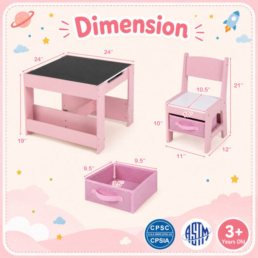 4 in 1 Kids Table and Chairs with Building Blocks and Bookshelves-Grey W2B