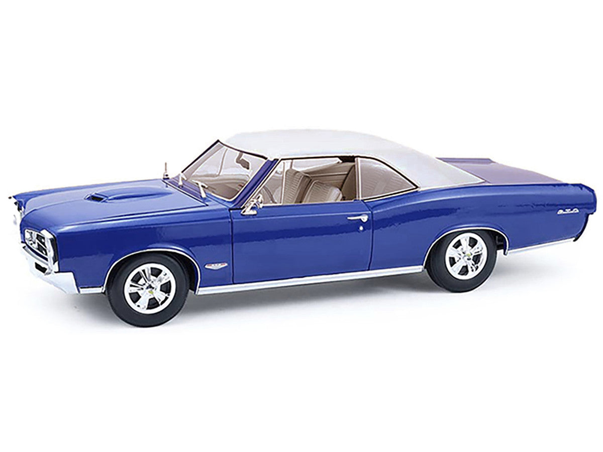1966 Pontiac GTO Barrier Blue with White Top and Interior 1/18 Diecast Model Car by Highway 61 Highway 61