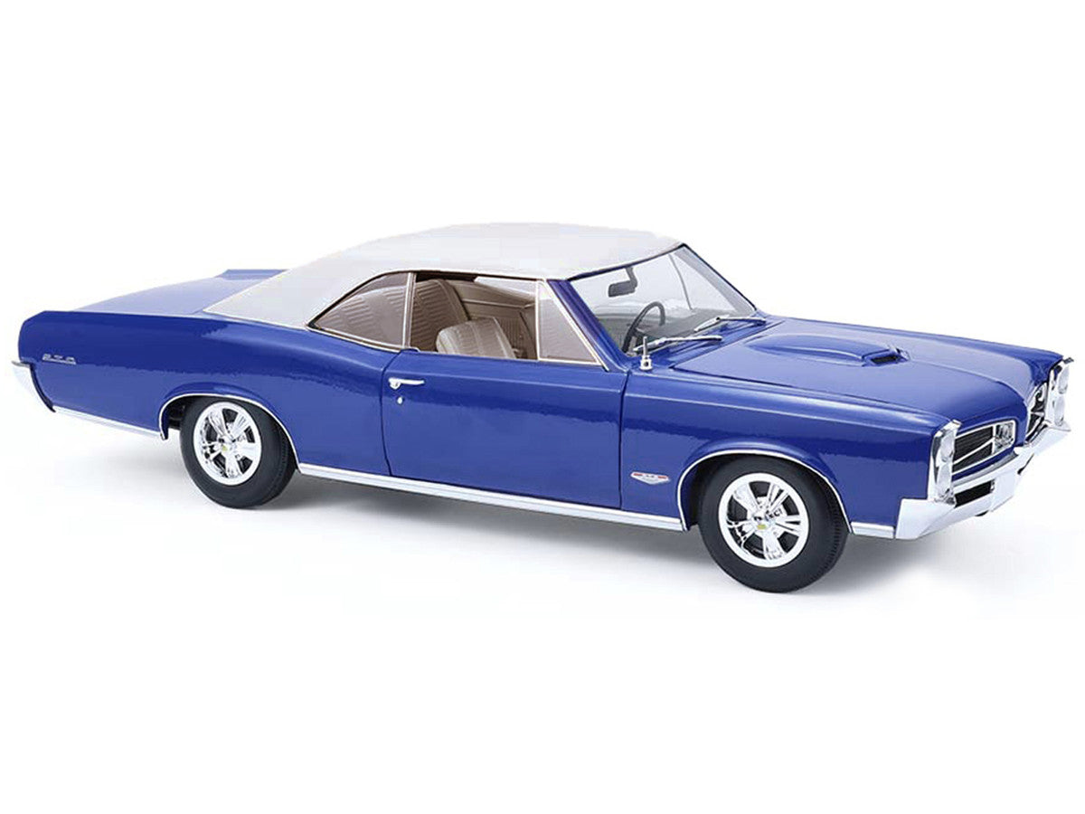 1966 Pontiac GTO Barrier Blue with White Top and Interior 1/18 Diecast Model Car by Highway 61 Highway 61