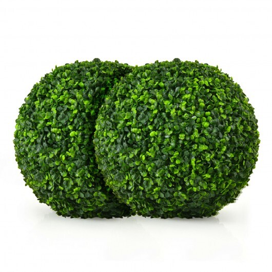 2 Pieces 15.7 Inch Artificial Boxwood Topiary Ball Tree Set - Color: Green - Size: 15.5 inches W2B