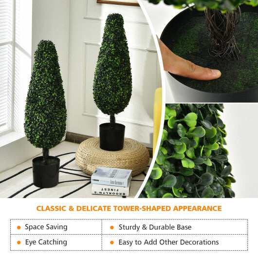 2 Pack 3 Feet Artificial Tower UV Resistant Indoor Outdoor Topiary Tree W2B