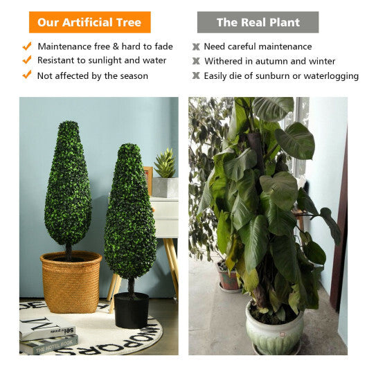 2 Pack 3 Feet Artificial Tower UV Resistant Indoor Outdoor Topiary Tree W2B