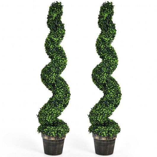 2 Pack 4 Feet Artificial Spiral Boxwood Topiary Indoor Outdoor Decor W2B