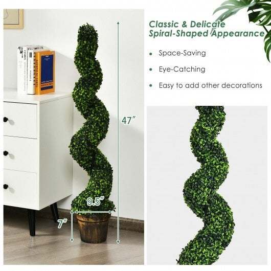 2 Pack 4 Feet Artificial Spiral Boxwood Topiary Indoor Outdoor Decor W2B