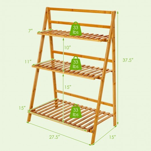 3-Tier Bamboo Foldable Plant Stand with Display Shelf Rack-Natural - Color: Natural W2B