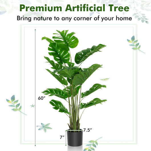 5 Feet Artificial Tree Faux Monstera Deliciosa Plant for Home Indoor and Outdoor W2B