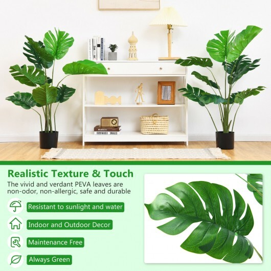 2 Pack Artificial Monstera Deliciosa Tree with 10 Leaves of Different Sizes - Color: Green W2B