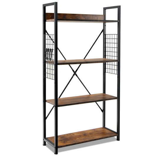 4 -Tier Industrial Open Storage Bookshelf-Coffee - Color: Dark Brown W2B