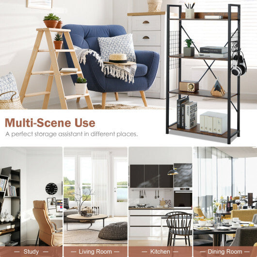 4 -Tier Industrial Open Storage Bookshelf-Coffee - Color: Dark Brown W2B