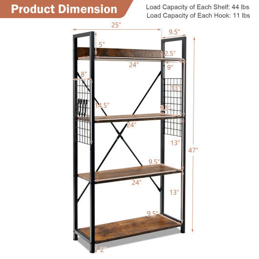 4 -Tier Industrial Open Storage Bookshelf-Coffee - Color: Dark Brown W2B