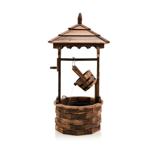 Patio Wooden Water Fountain with Electric Pump-Brown W2B