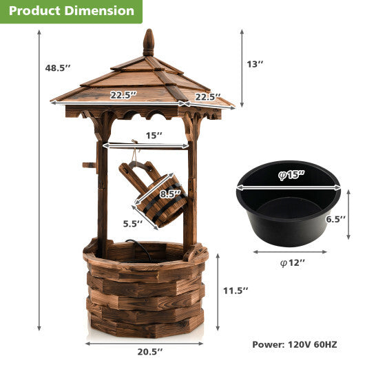 Patio Wooden Water Fountain with Electric Pump-Brown W2B